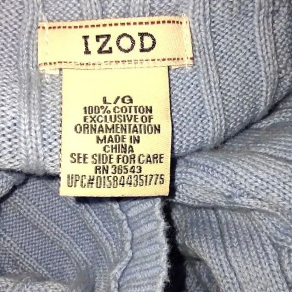 Izod Pastel Blue V-Neck Cable Knit Sweater‎ Size Large